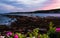 Stormy summer sunset sky over Long Cove in Bristol, Maine