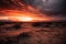 stormy sunset over desert, with orange and red hues reflecting off the sand