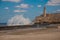 Stormy waves hitting the seawall near to The Castillo Del Morro lighthouse in Havana. The old fortress Cuba