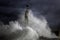 Stormy waves over lighthouse