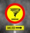 Stormy Weather Ahead Sign Board, Hurricane indication. Graphic banner of hurricane