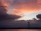 Stormy weather at sundown over the rhine, Emmerich, Germany