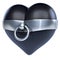 Story of O ring, made of metal, steel tied around a black latex heart