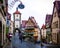 Storybook medieval town of Rothenburg ob der Tauber on a rainy day.