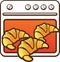 Stove oven with three hot croissants icon.