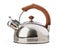 Stovetop whistling kettle isolated on white background.