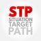 STP Situation Target Path - simple overview of the strategic planning method, acronym text concept background