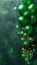 Stpatrick s day banner with irish balloons, clover, gold coins on green background, text space.