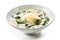 Stracciatella soup - egg-drop soup with spinach and cheese. Generative AI image.