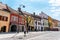 Strada Nicolae Balcescu street in the old town of  Sibiu in the afternoon during spring season . One of the most beautiful city