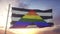 Straight Ally pride flag waving in the wind, sky and sun background. 3d rendering