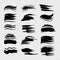 Straight black brushstrokes of different smears on imitation transparent background