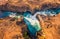 Straight-down view from flying drone. Colorful summer scene of Ingvararfoss waterfall. Breathtaking morning view of Iceland, Europ