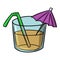 Straight glass glass with juice, Elite drink decorated with umbrellas and tubes, summer drinks, freshness, vector