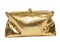 Straight On Shot of a Closed Standing Gold Metallic Coin Purse