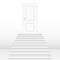 Straight stairway leading to closed door. White wooden door and stairs. Concept of success