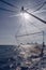 Straightened trawler net with sun on background