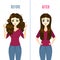 Straightening Hair Concept Banner Card with Girl. Vector