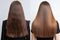 Before And After Straightening Treatment On Sick, Cut And Healthy Hair
