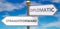 Straightforward and diplomatic as different choices in life - pictured as words Straightforward, diplomatic on road signs pointing