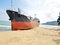 Stranded cargo ship on a deserted beach in Vietnam