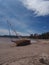 Stranded sailboat on beach