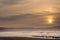 Strandhill beach at sunset. Sligo, Ireland. Big beach with stunning view and powerful ocean waves. Popular for surfing. Calm