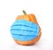 A strange photo of a pumpkin with a blue mask