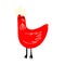 Strange red chicken with stupid face. Cute comic character bird hand drawn illustration