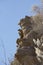 Strange Shapes of a Sandstone Outcrop with Sagebrush in Winter