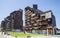 Strange wooden buildings in Avoriaz , France