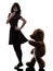 Strange young woman and vicious teddy bear silhouette