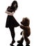 Strange young woman and vicious teddy bear silhouette