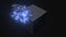 Strangely cracking cube. technological and mystical look with glowing blue inside details. 3d illustration