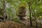 Strangely shaped stone defies gravity artificially placed at cult site Wackelstein Regenstauf in Upper Palatinate Bavaria Germany