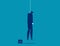Strangled businessman hanged at rope. Depression concept