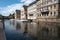 Strasbourg canals with boats ready for sightseeing cruises through the old town