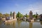 Strasbourg city, Alsace province, France. View from Barrage Vauban to medieval bridge Ponts Couverts