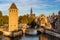 Strasbourg cityscape of the historic medieval district La Petite France with the cathedral in the background.. Scenic and iconic