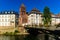 Strasbourg cityscape overlooking St Thomas Church on bank of Ill river