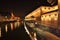 Strasbourg, France. Night view of the river Ill