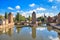 Strasbourg, medieval bridge Ponts Couverts and Cathedral. Alsace, France.