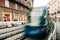 Strasbourg\'s tramway passing in blurred motion during reconstruc