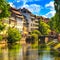 Strasbourg, water canal in Petite France area, Unesco site. Alsace.