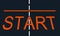 Strat line raster illustration for sport race. bright orange neon text on deep blue field