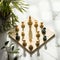 Strategic Battle: Abstract Chess Pieces on Marble Board
