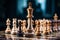 Strategic moves chess pieces arranged on the chessboard in closeup