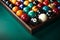 Strategic placement of billiard balls on the table, top view