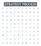 Strategy process vector line icons set. Planning, Analysis, Execution, Decision-Making, Allocation, Prioritization