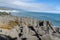 Stratified layer-like formation of famous pancake rocks at Punakaiki, on West Coast South Island New Zealand